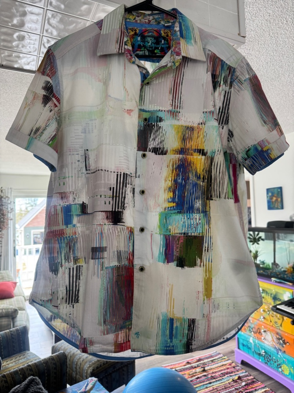 Robert Graham Classic Fit Shirt - Large - Abstract Brushstroke Art - Buddha Yoke